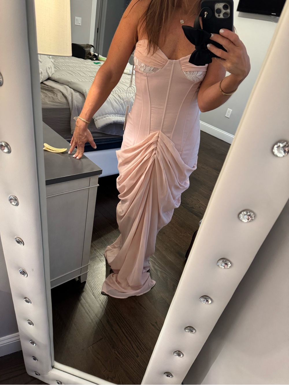 Blush Pink Draped Bustier Evening Dress (Hemmed Already)